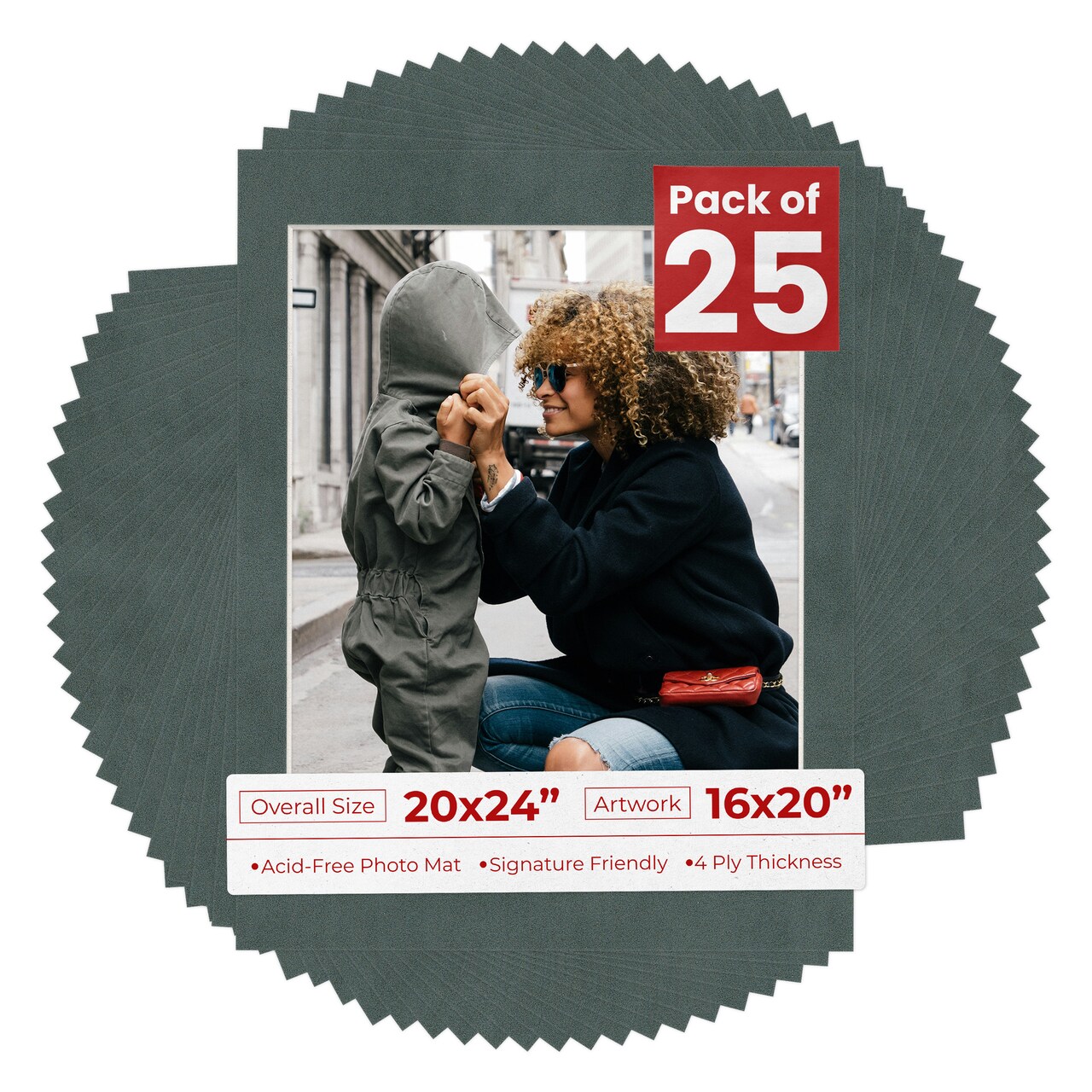 Dark Grey Suede Mat Board for 20x24 Frames - Fits 16x20 Photos